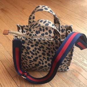 Stella & Dot leopard canvas crossbody